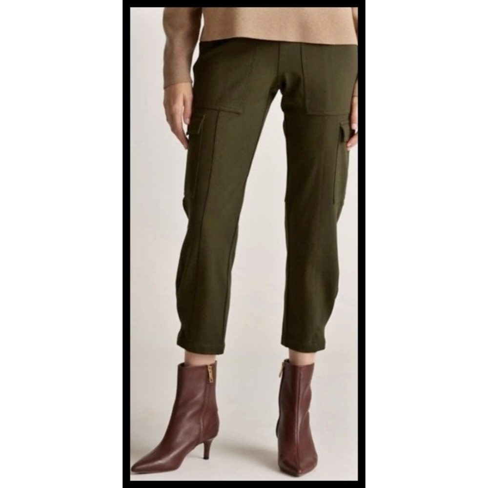 Quince Ultra Stretch Ponte Tapered Cargo Pants Pull On Dark Olive Green Medium